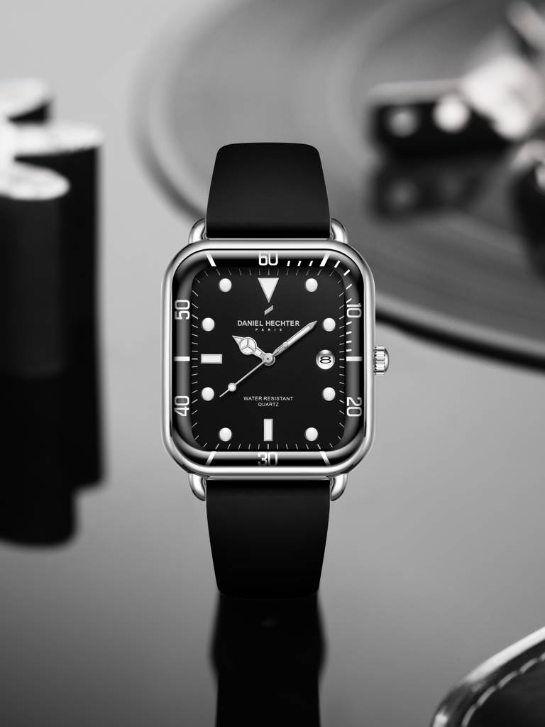 Daniel Hechter Paris Square Dial Watch For Men With Stylish Silicone Strap, Water Resistant & Quartz Movement - D : DHM1011-04