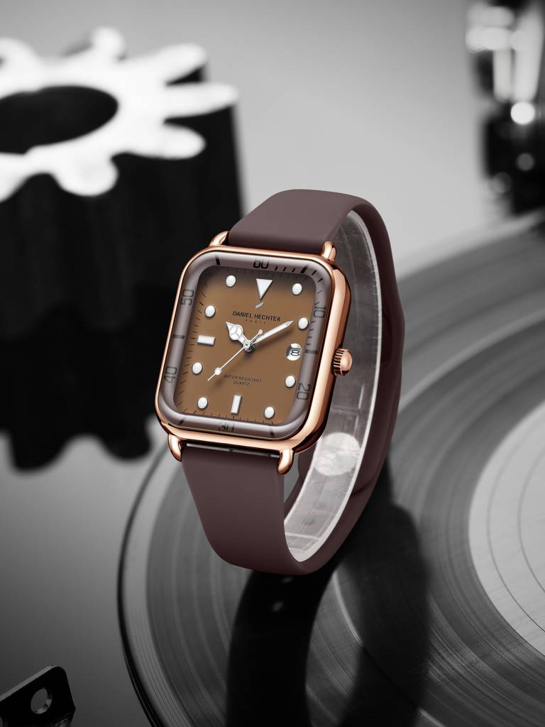 Daniel Hechter Paris Square Dial Watch For Men With Stylish Silicone Strap, Water Resistant & Quartz Movement - D : DHM1011-05