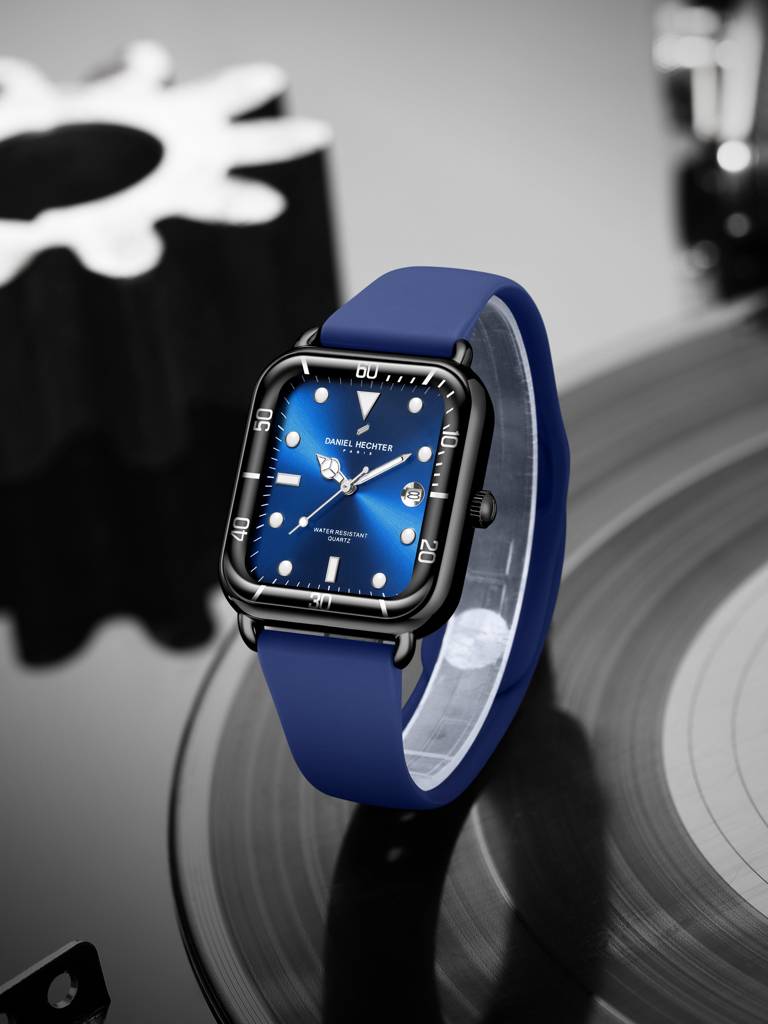 Daniel Hechter Paris Square Dial Watch For Men With Stylish Silicone Strap, Water Resistant & Quartz Movement - D : DHM1011-08