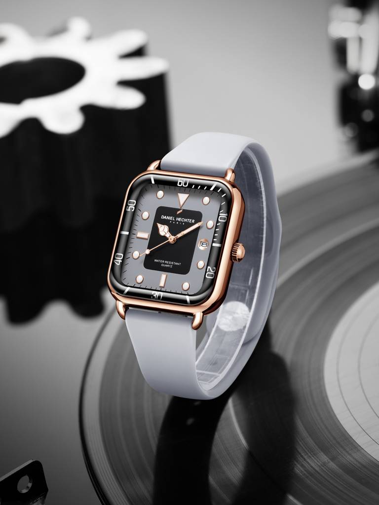 Daniel Hechter Paris Square Dial Watch For Men With Stylish Silicone Strap, Water Resistant & Quartz Movement - D : DHM1011-06