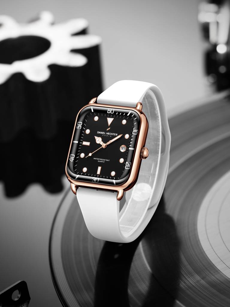 Daniel Hechter Paris Square Dial Watch For Men With Stylish Silicone Strap, Water Resistant & Quartz Movement - D : DHM1011-07