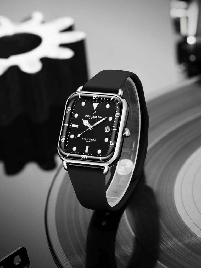 Daniel Hechter Paris Square Dial Watch For Men With Stylish Silicone Strap, Water Resistant & Quartz Movement - D : DHM1011-04