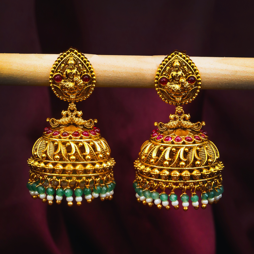 Laxmi Temple Jhumka Earrings | Premium Gold Plated Temple Jewellery : R-2025