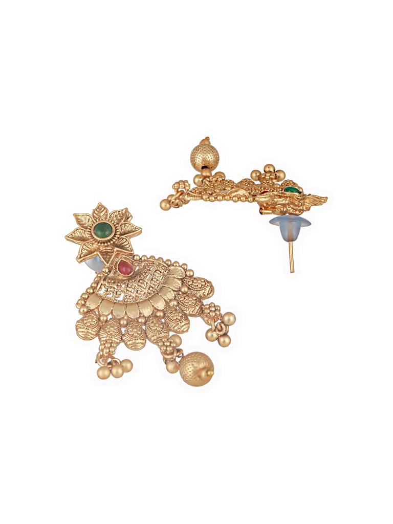Gold Plated Fusion Stone Studded Filigree Long Maala Bridal Jewellery Set : SJNK2525
