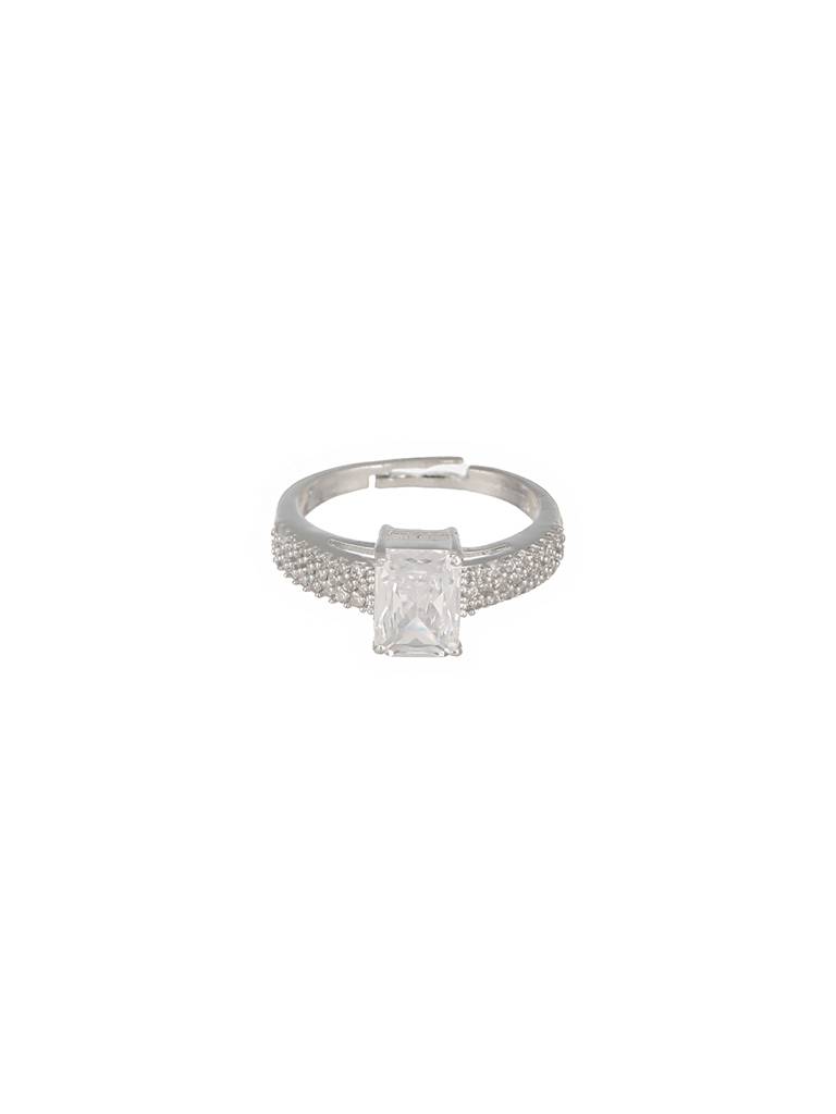 Silver Plated Ad Studded Solitaire Delicate Engagement Finger Band Ring : SJRG2535