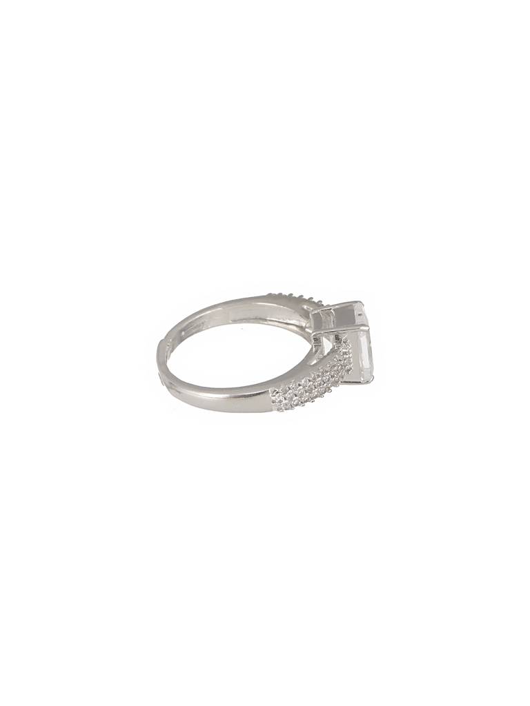 Silver Plated Ad Studded Solitaire Delicate Engagement Finger Band Ring : SJRG2535