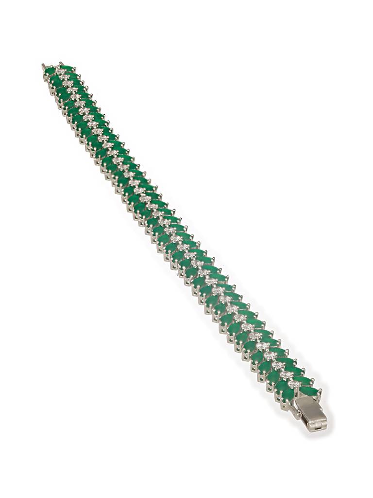 Silver Plated Emerald Green Designer Luxe Wraparound Tennis Bracelet : SJBR2536