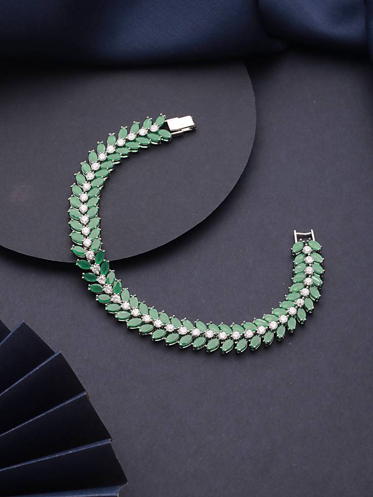Silver Plated Emerald Green Designer Luxe Wraparound Tennis Bracelet : SJBR2536