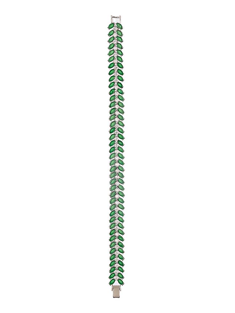 Silver Plated Emerald Green Designer Luxe Wraparound Tennis Bracelet : SJBR2536