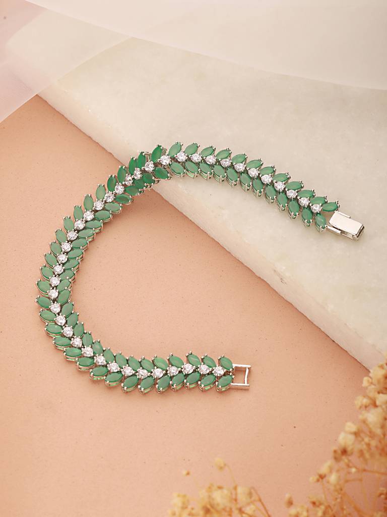Silver Plated Emerald Green Designer Luxe Wraparound Tennis Bracelet : SJBR2536