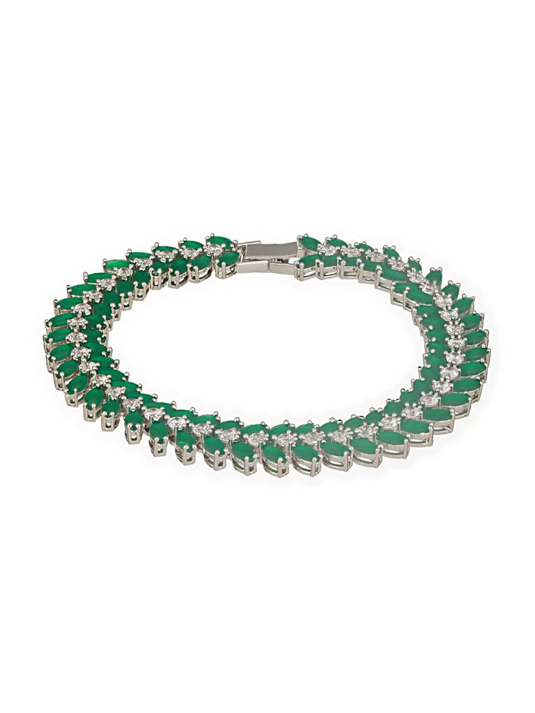 Silver Plated Emerald Green Designer Luxe Wraparound Tennis Bracelet : SJBR2536
