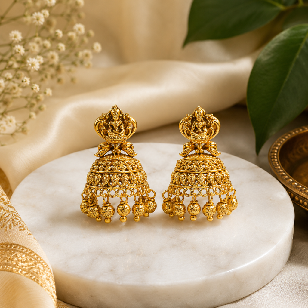 Fancy Jhumka Earrings Traditional Antique Gold Plated Jhumka Earrings With Beads For Women Girls