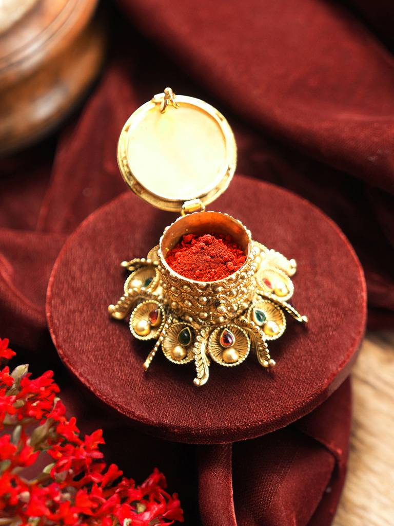 Peacock Design Handcrafted Traditional Kumkum Box : SJSB2544