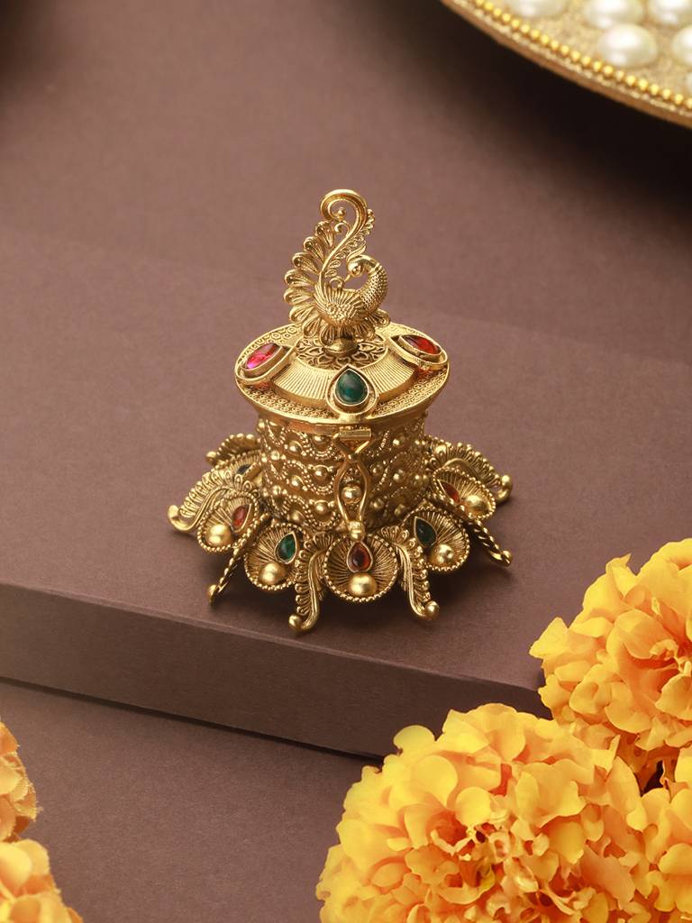 Peacock Design Handcrafted Traditional Kumkum Box : SJSB2544