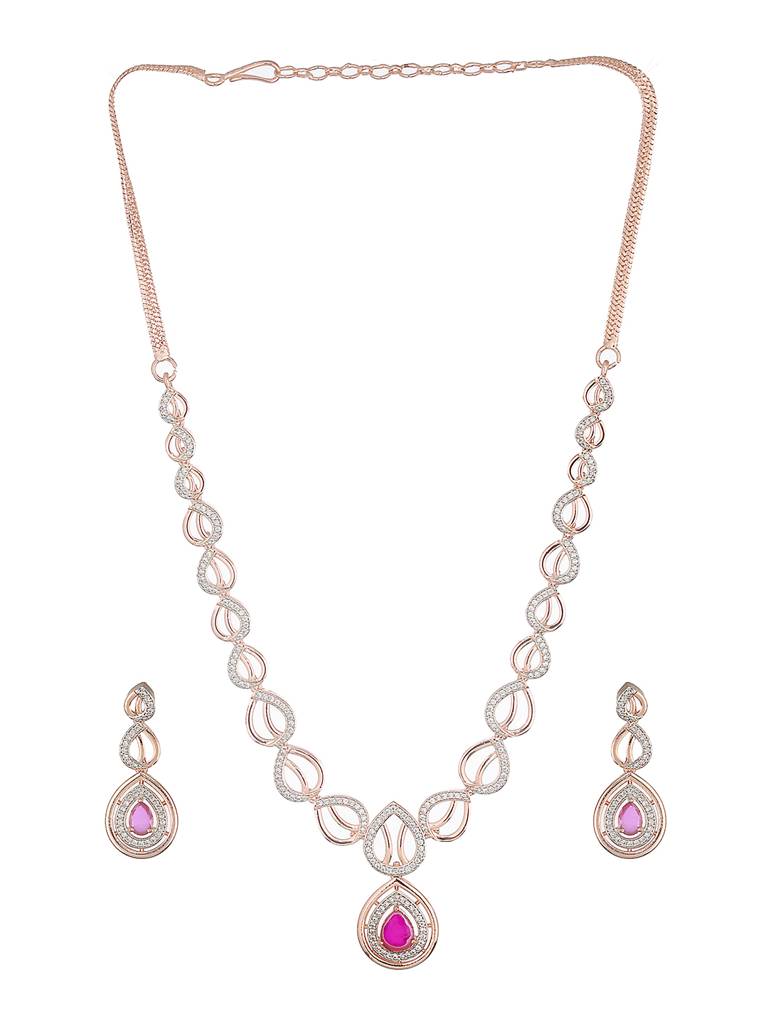 Rose Gold Plated Ruby Ad Studded Pendant Jewellery Set : SJNK2561
