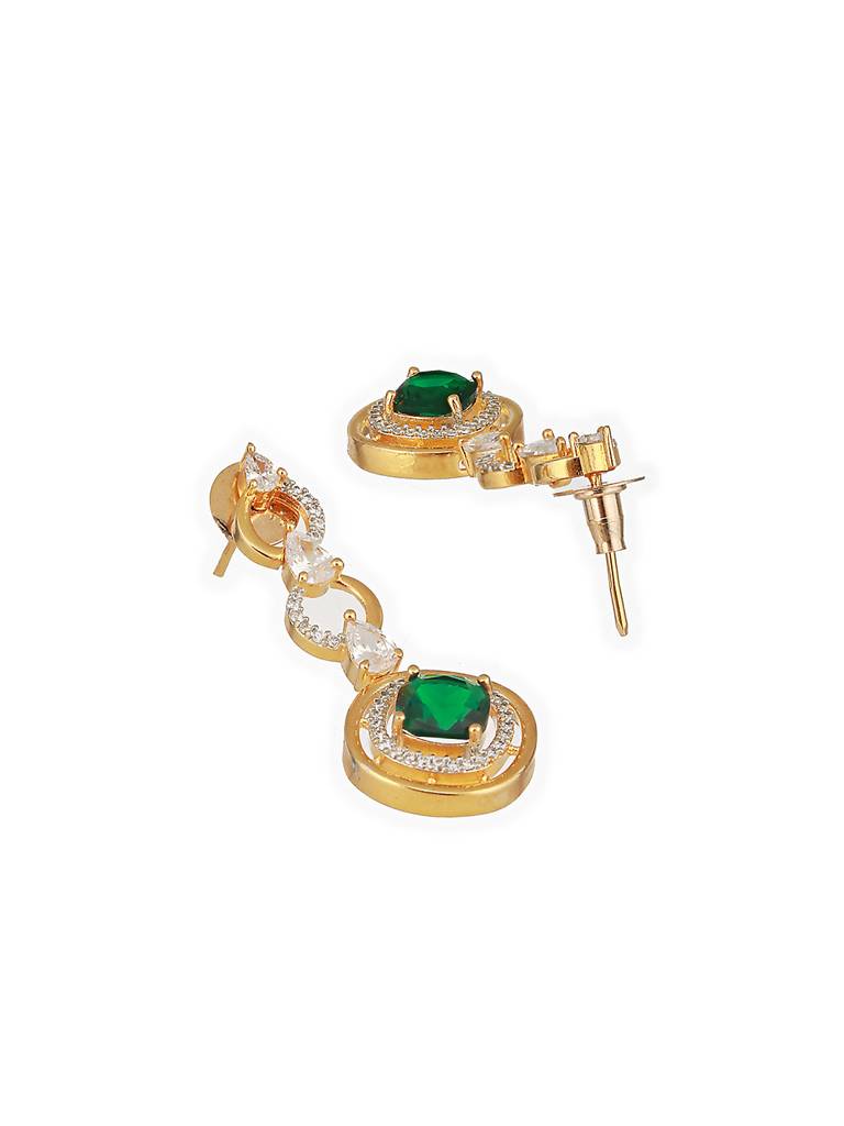 Gold Toned Emerald Green Ad Studded Statement Link Pendant Jewellery Set : SJNK2571