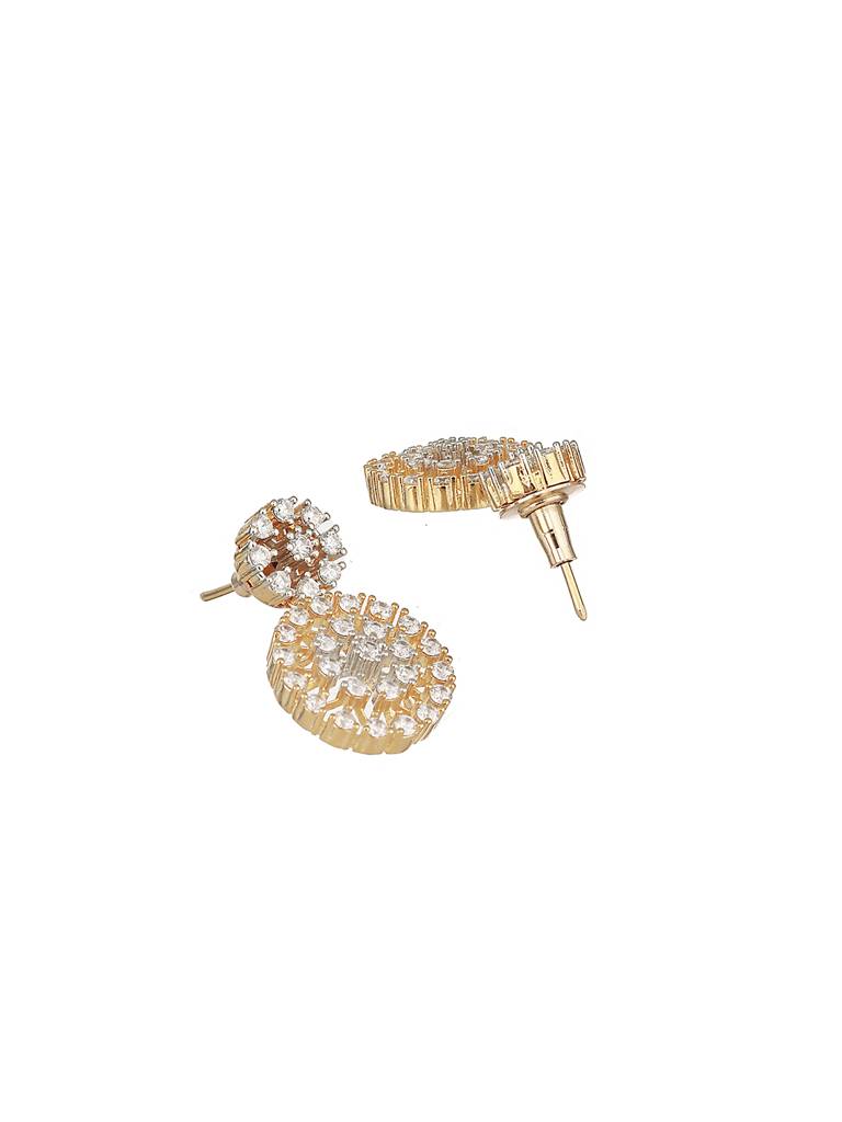 Gold Toned Ad Studded Floral Drop Minimal Jewellery Set : SJNK2573