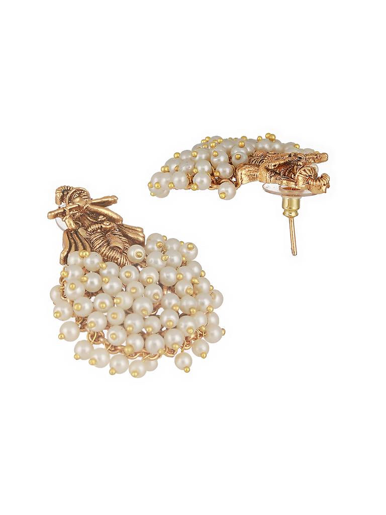 Gold Plated Pearl Beaded Shri Krishna Motif Designer Jewellery Set : SJNK2576