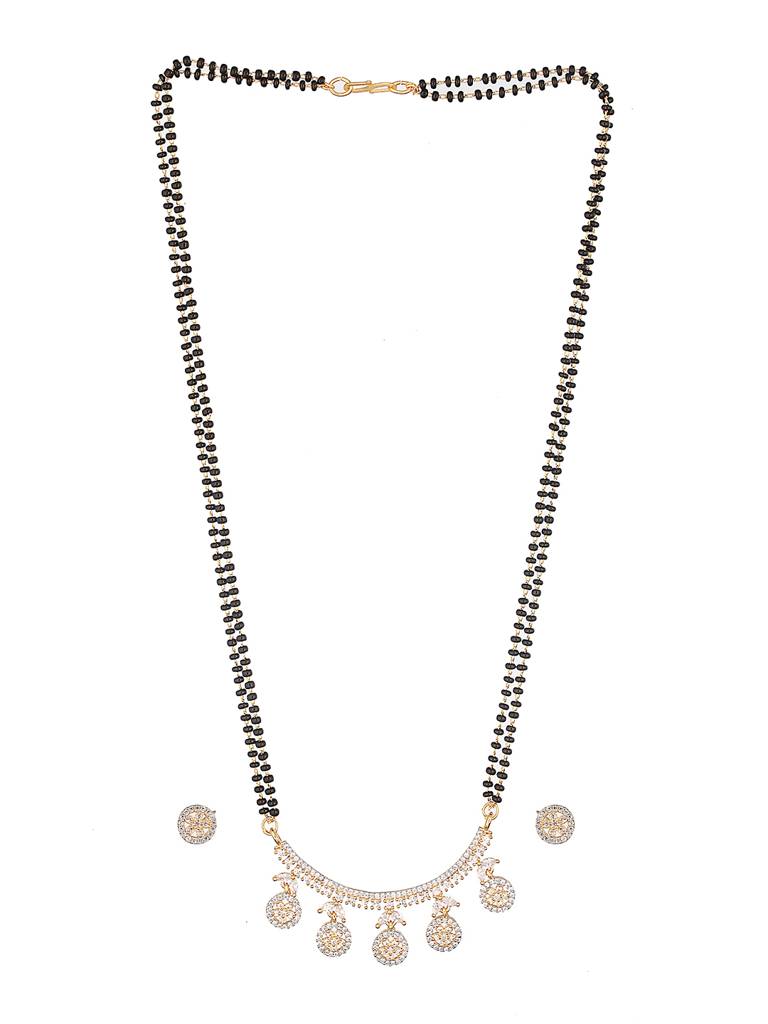 Dual Toned Black Beads Cz Studded Designer Contemporary Mangalsutra Jewellery Set : SJMS2577