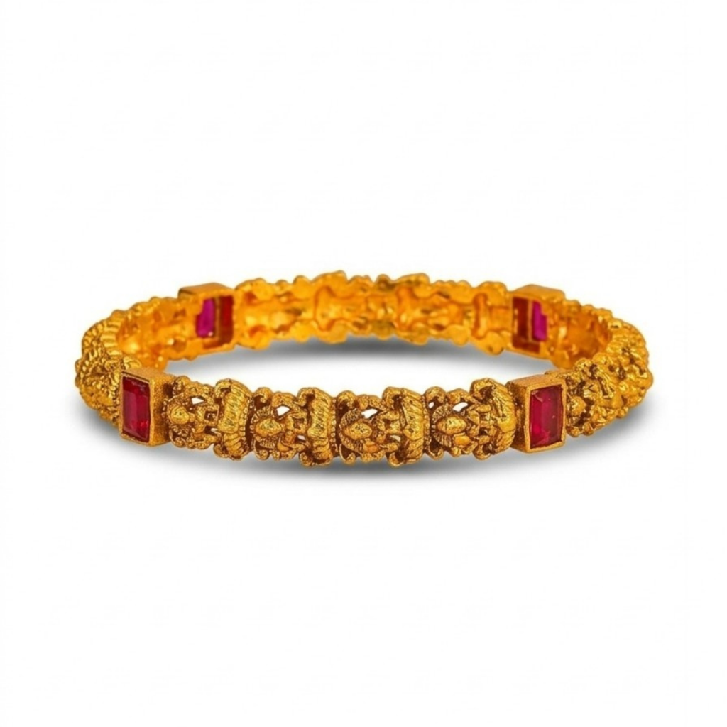 Antique Lakshmi Yali Ruby Temple Paired Bangle Set | 1 Gram Gold-Plated : V-2469