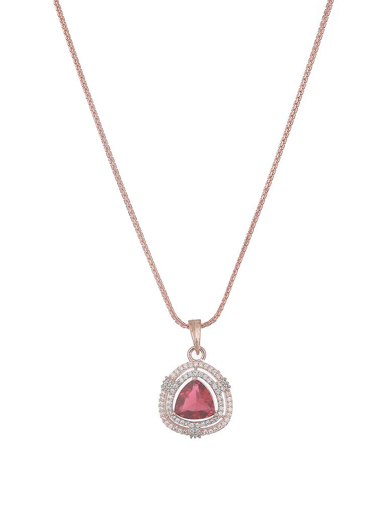 Rose Gold Plated Ruby Red Ad Studded Triangular Pendant Jewellery Set : SJLK2583