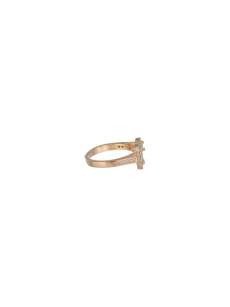 Gold Toned Ad Studded Minimal Engagement Solitaire Finger Ring : SJRG2587