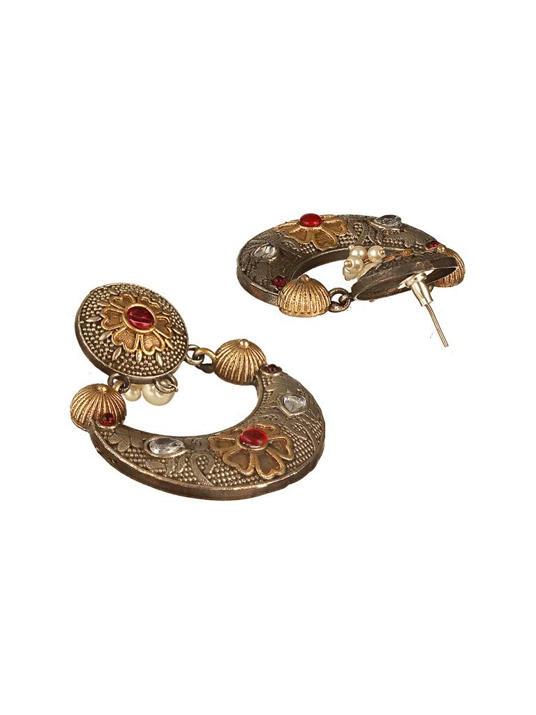 Dual Toned Oxidised Silver Lookalike Floral Tribal Hasli With Chandbali Jewellery Set : SJNK2589
