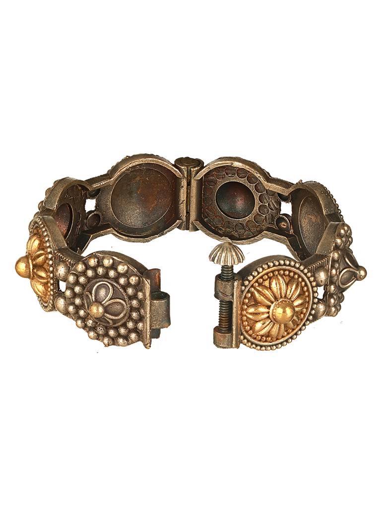 Silver Oxidised Dual Toned Boho Style Adjustable  Kada Bangle Bracelet : SJBR2599