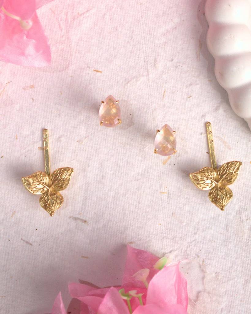 Aria 2 In 1 Stone And Flower Studs Rose Quartz : EBRQ2E