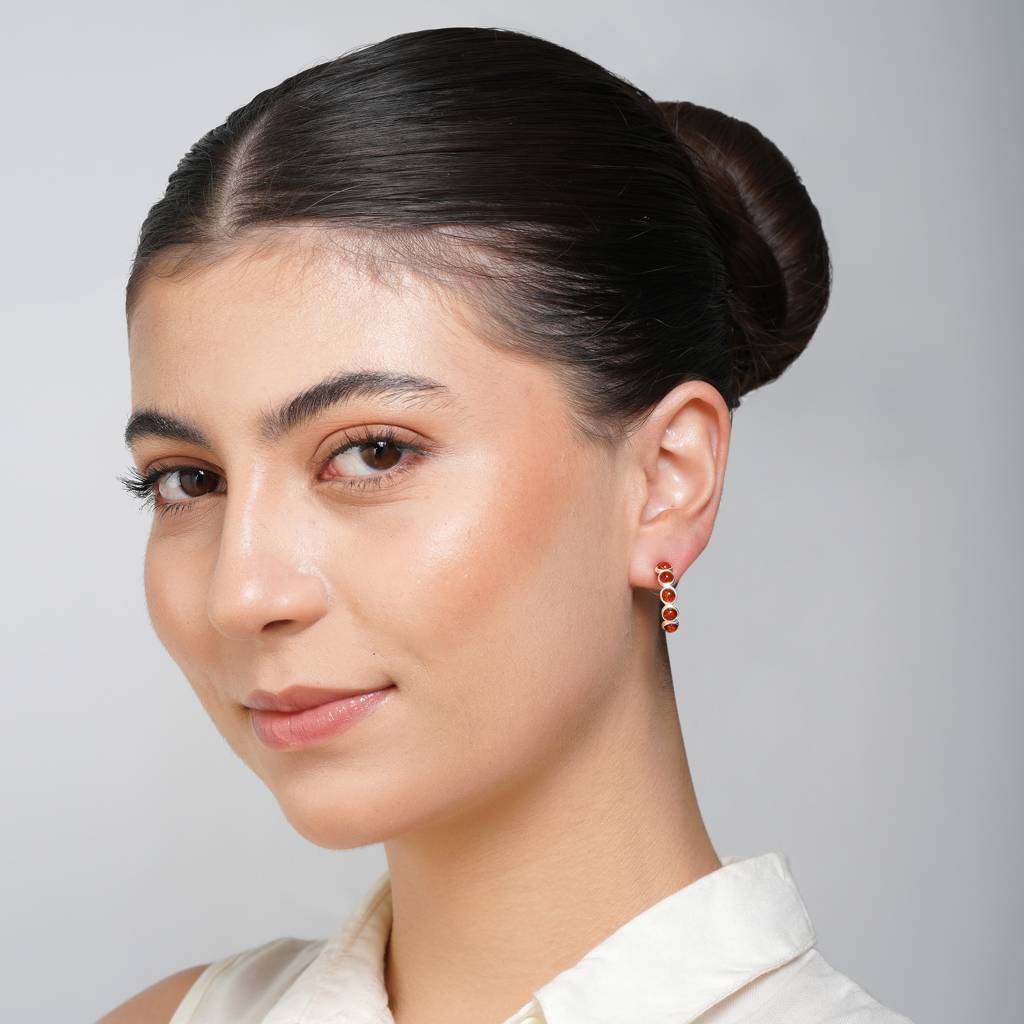 Cognac European Baltic Amber Open Hoop Earrings In Sterling Silver : SIL-EAR-CAS-0030-COG