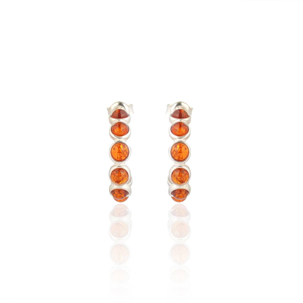 Cognac European Baltic Amber Open Hoop Earrings In Sterling Silver : SIL-EAR-CAS-0030-COG