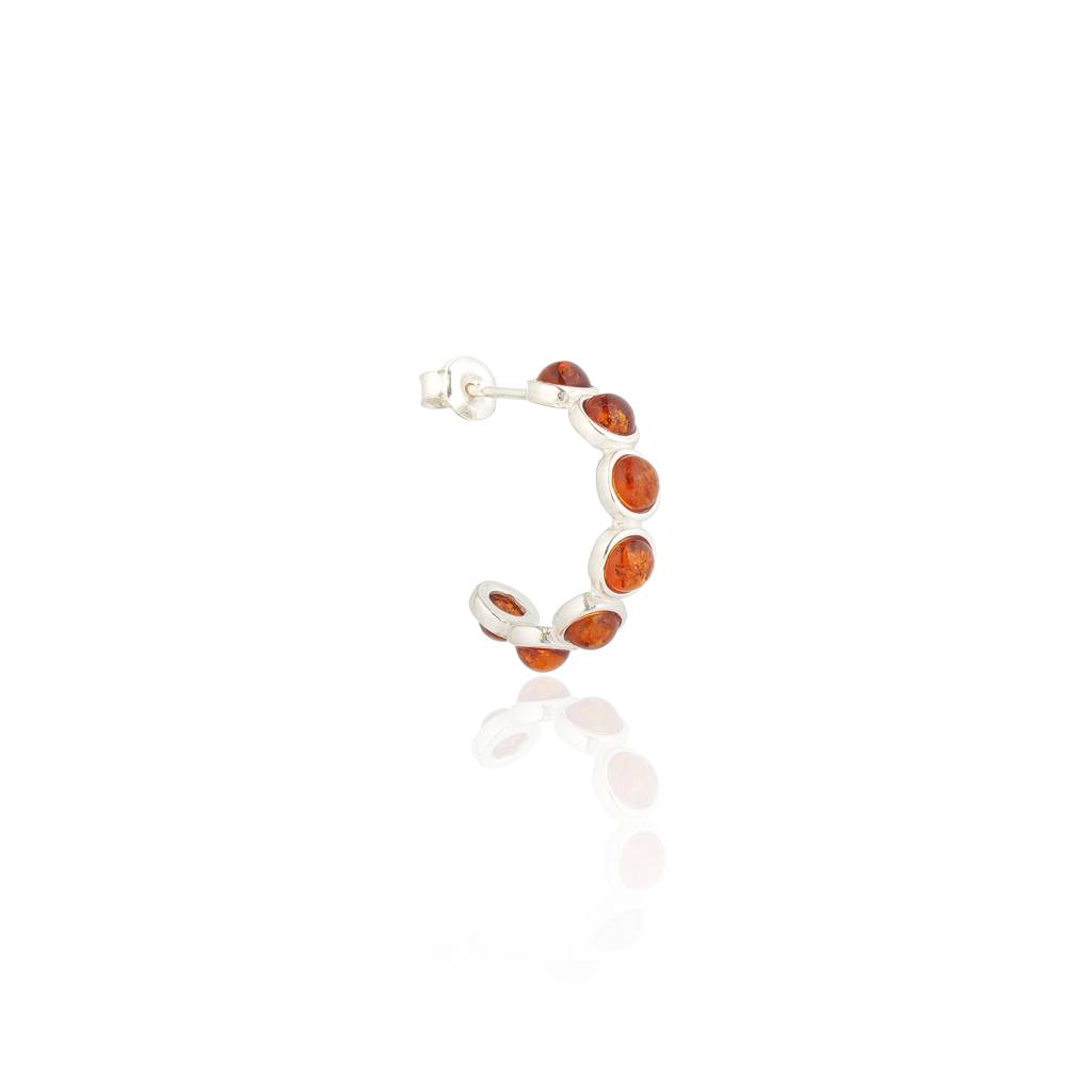 Cognac European Baltic Amber Open Hoop Earrings In Sterling Silver : SIL-EAR-CAS-0030-COG