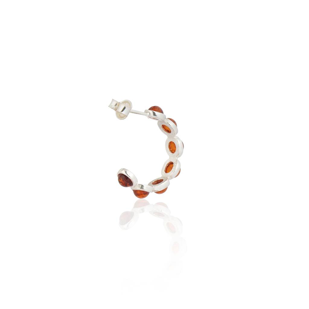 Cognac European Baltic Amber Open Hoop Earrings In Sterling Silver : SIL-EAR-CAS-0030-COG