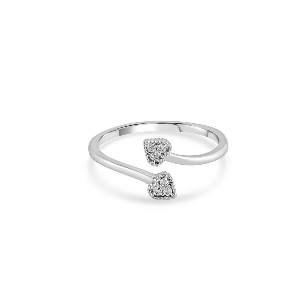 925 Sterling Silver Double Heart Open Ring With Cubic Zirconia Accents : RJSPRG50