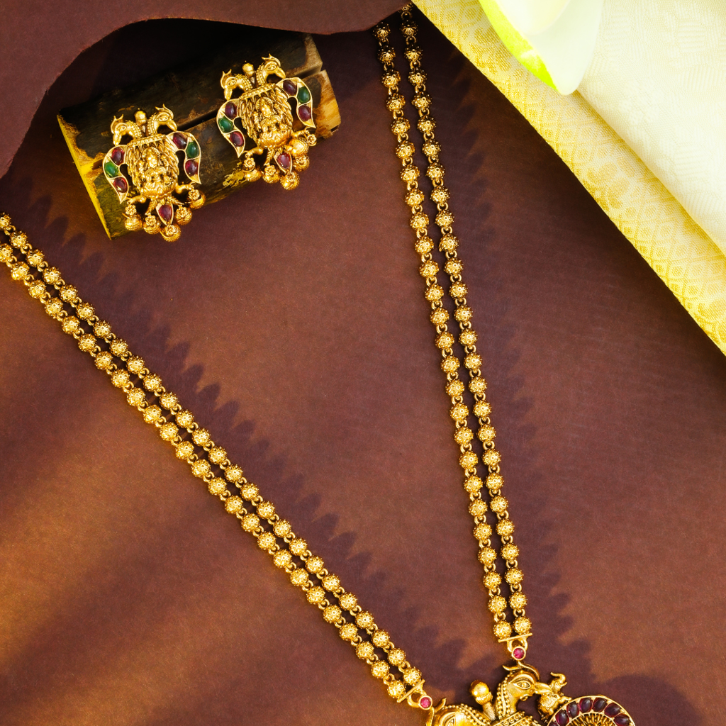 Gandaberunda Temple Necklace Set – Antique South Indian Design : T-44