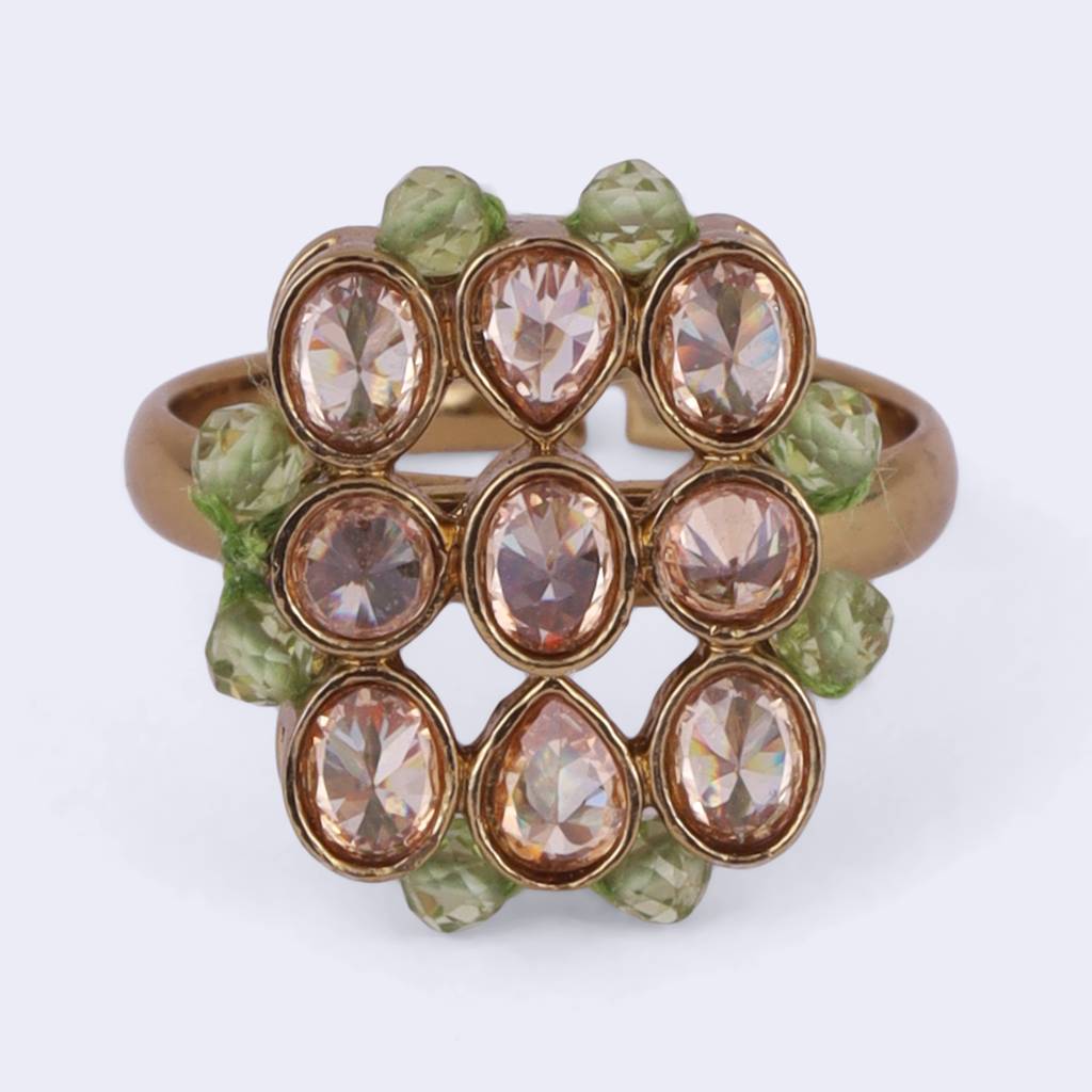 Modish Round And Oval Shape Gold Plated Adjustable Finger Ring For Women : 25FR13