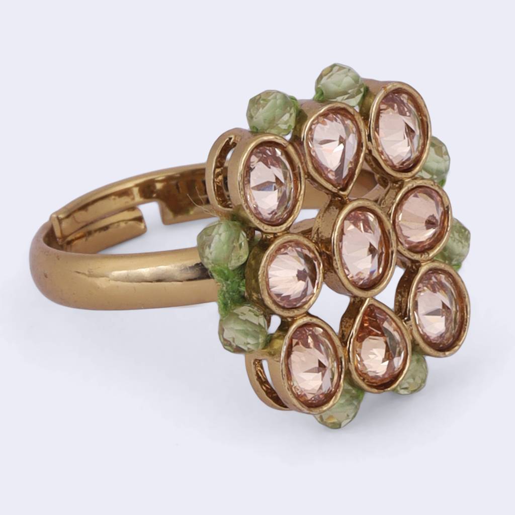 Modish Round And Oval Shape Gold Plated Adjustable Finger Ring For Women : 25FR13