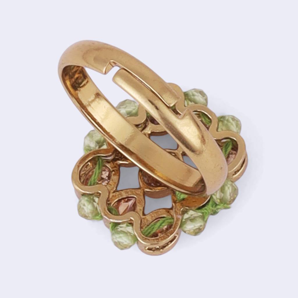 Modish Round And Oval Shape Gold Plated Adjustable Finger Ring For Women : 25FR13