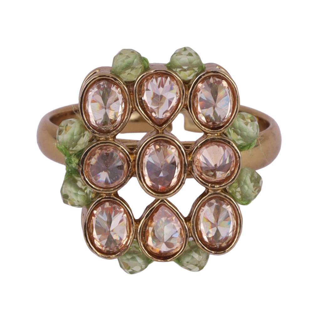 Modish Round And Oval Shape Gold Plated Adjustable Finger Ring For Women : 25FR13