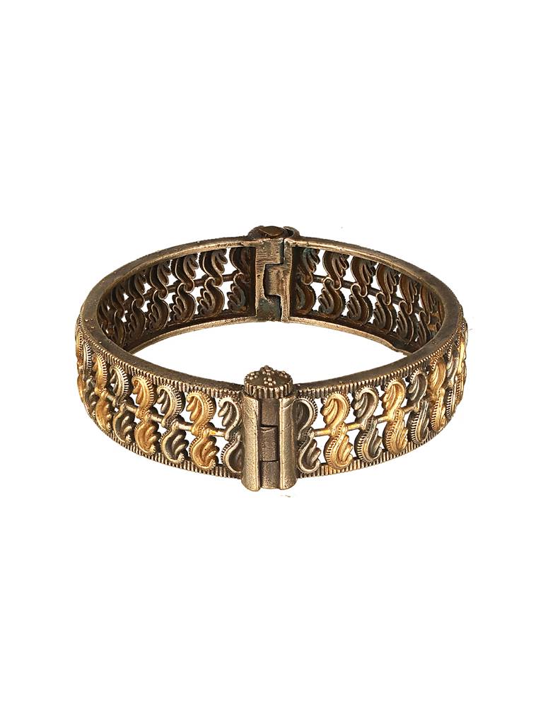 Silver Oxidised Dual Toned Filigree Openable Kada Bangle Bracelet : SJBR2600