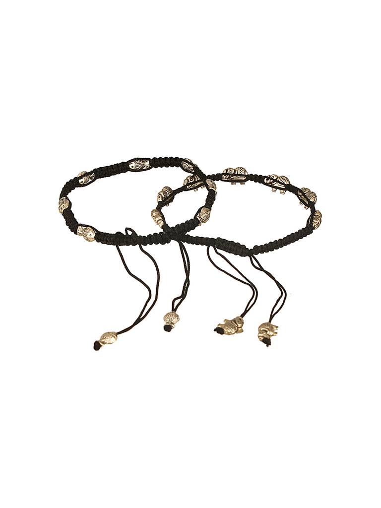 Set Of 2 Oxidised Silver Plated Payal Anklet : SJPL2602