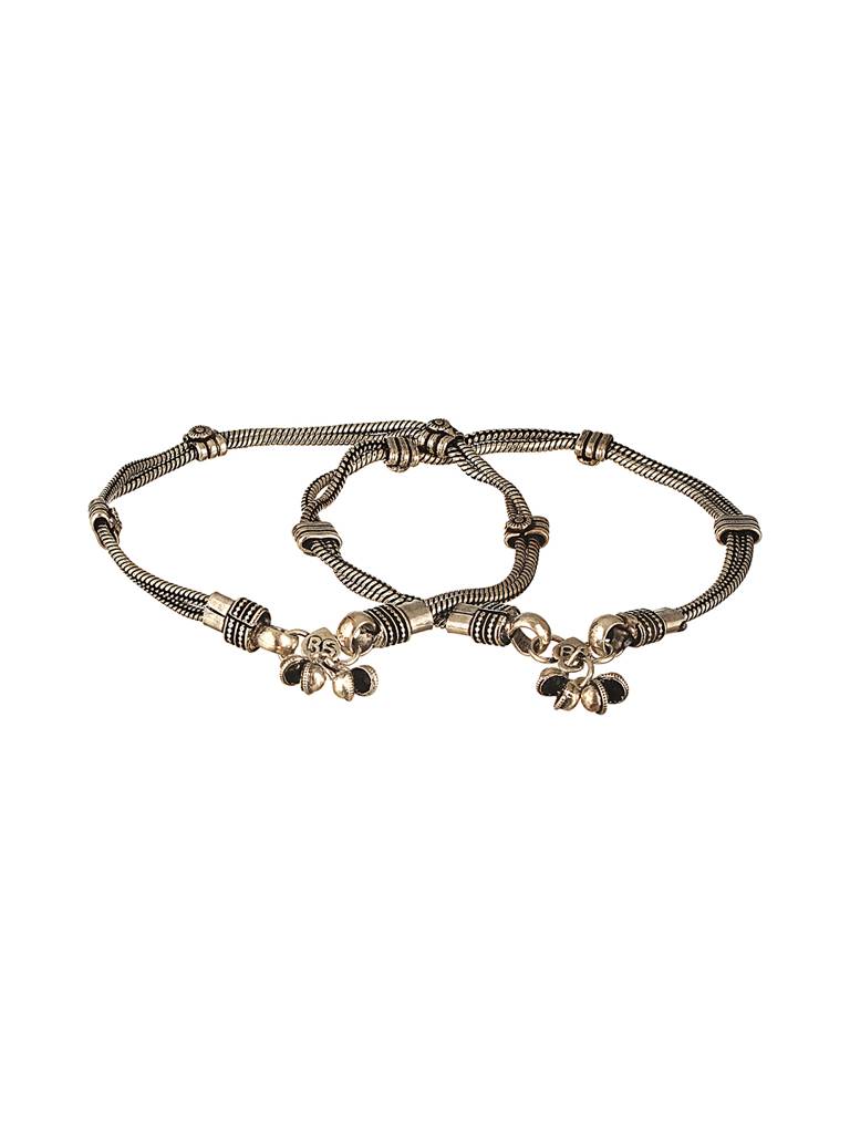 Set Of 2 Oxidised Silver Lookalike Minimal Dailywear Anklet Payal : SJPL2604