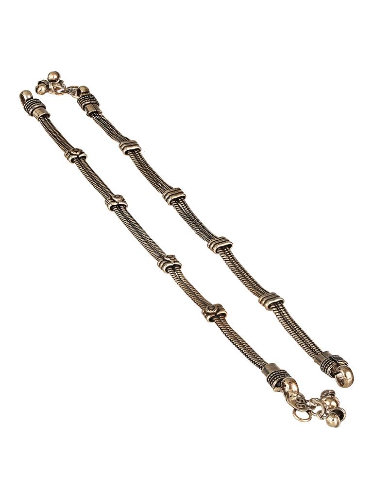 Set Of 2 Oxidised Silver Lookalike Minimal Dailywear Anklet Payal : SJPL2604