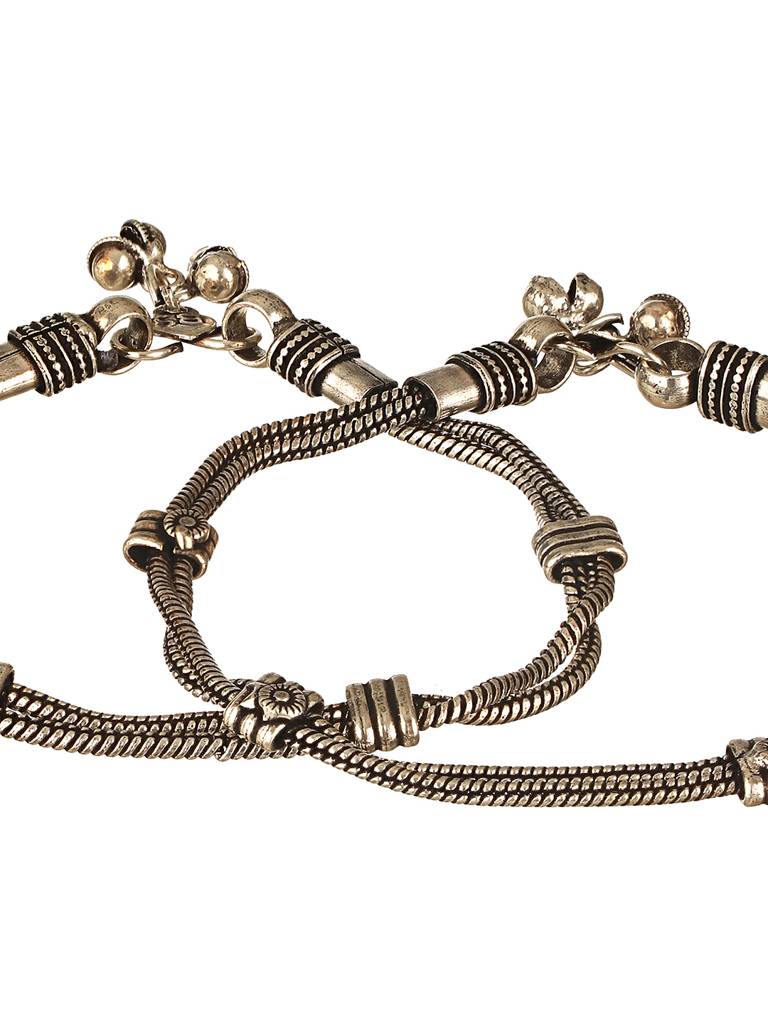 Set Of 2 Oxidised Silver Lookalike Minimal Dailywear Anklet Payal : SJPL2604