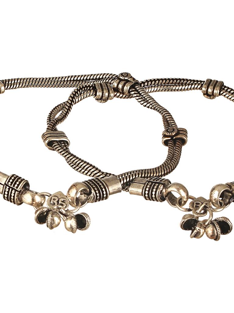 Set Of 2 Oxidised Silver Lookalike Minimal Dailywear Anklet Payal : SJPL2604