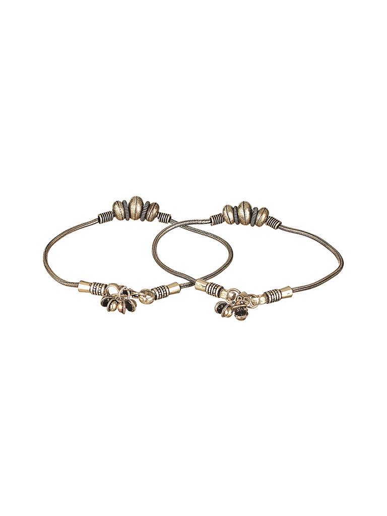 Set Of 2 Silver Oxidised Balls Minimal Dailywear Anklet Payal : SJPL2605