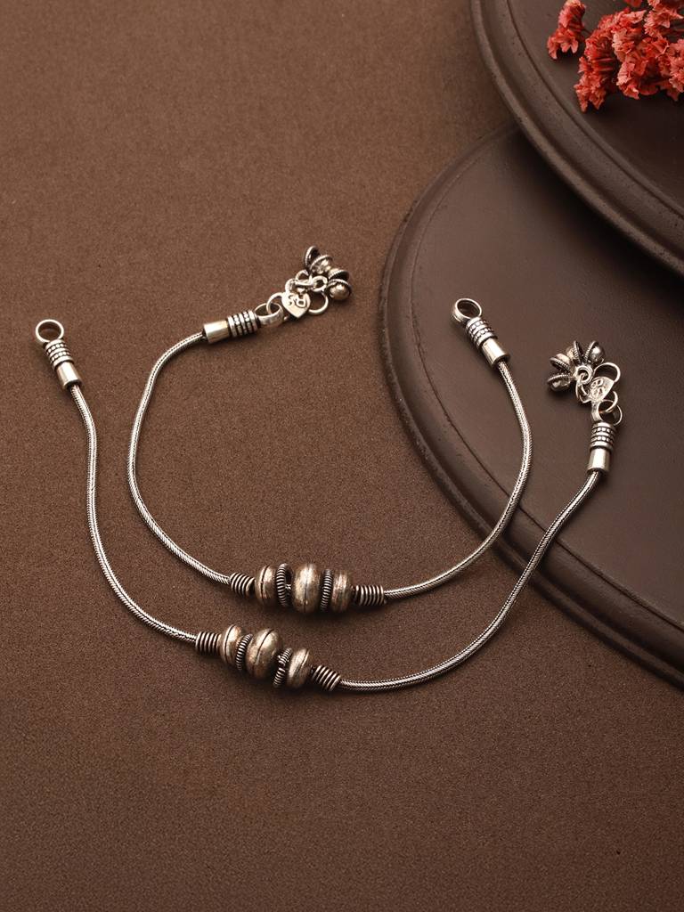 Set Of Silver Oxidised Balls Minimal Dailywear Anklet Payal