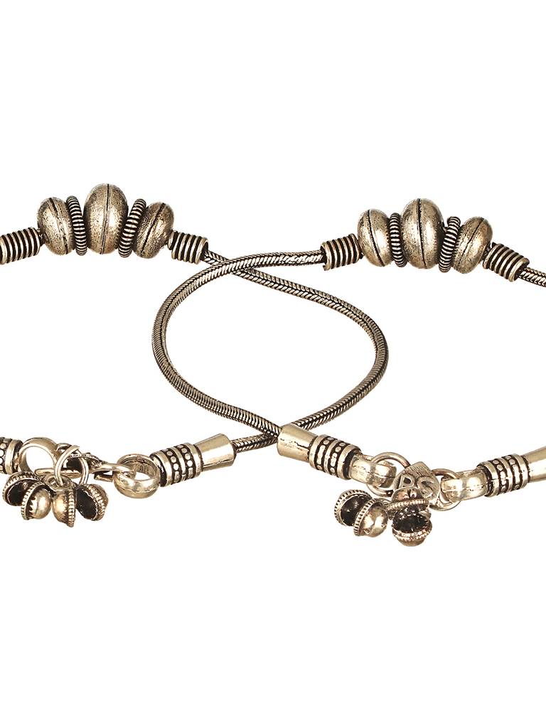 Set Of 2 Silver Oxidised Balls Minimal Dailywear Anklet Payal : SJPL2605