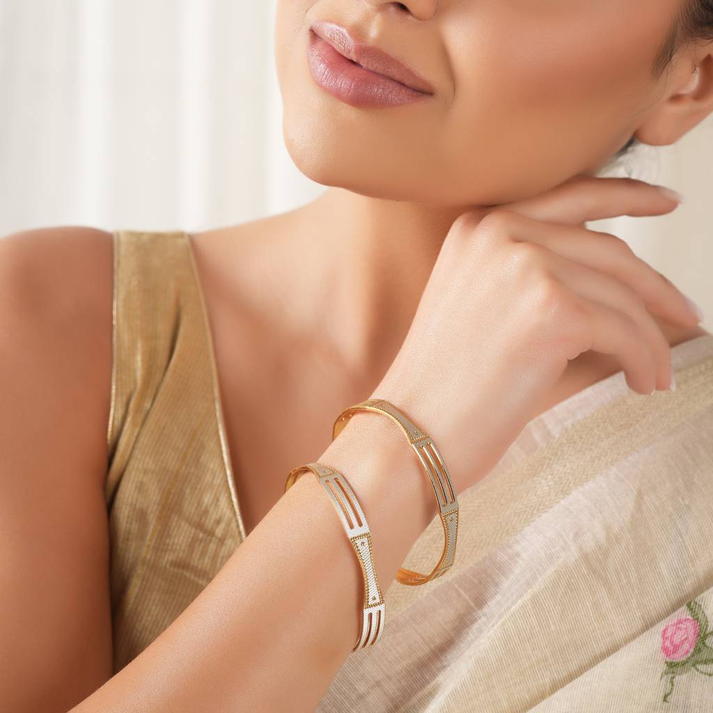 Cute Floral Gold Plated Mangalsutra Stunning Dual Tone Gold Plated Bangle Set - 6 : sj761-sj762