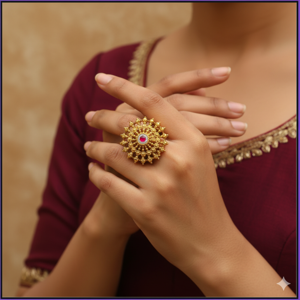 Minimalist Gold-Plated Temple Ring Â Dainty Engagement Jewellery J-309 : J-309